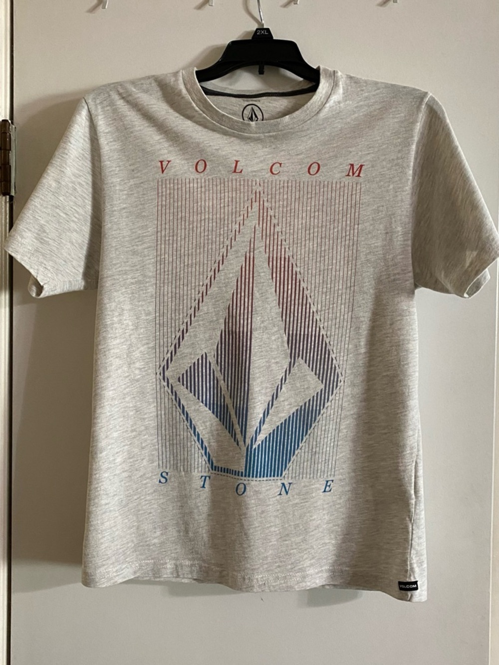 Volcom Heather Gray Short-Sleeve Tee with Red and Blue Logo